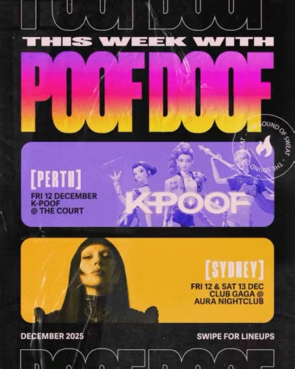 POOF DOOF on Instagram: "It’s 𝗖𝗟𝗨𝗕 𝗚𝗔𝗚𝗔 this week at @poofdoof SYDNEY + 𝗥𝗘𝗗 𝗥𝗔𝗩𝗘 𝗥𝗔𝗪 & AFTERS MELBOURNE 𝗖𝗟𝗨𝗕 𝗚𝗔𝗚𝗔 Tickets → via Eventbrite link in @poofdoof bio 💥 Lady Gaga megasets by DJ Nic Holland 💥 Lady Gaga drag tribute shows by Karna Ford, Fairah Nuff and Dammit Janet (