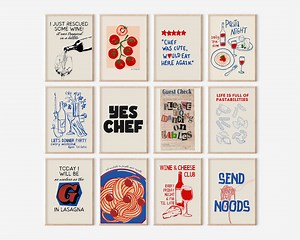 Kitchen Art Print Gallery Wall Set of 12, Retro Kitchen Prints Apartment Decor, Retro Wall Art Kitchen Decor, Kitchen Wall Art Trendy Prints - Etsy