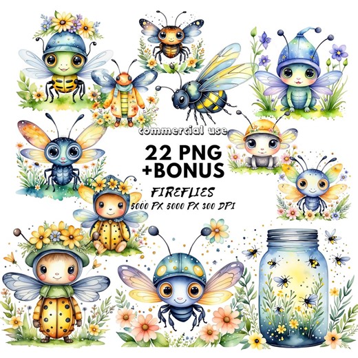 Lightning Bug Clipart, Watercolor Firefly Art, Cute Insect PNG, Digital Download for Crafts and Projects - Etsy