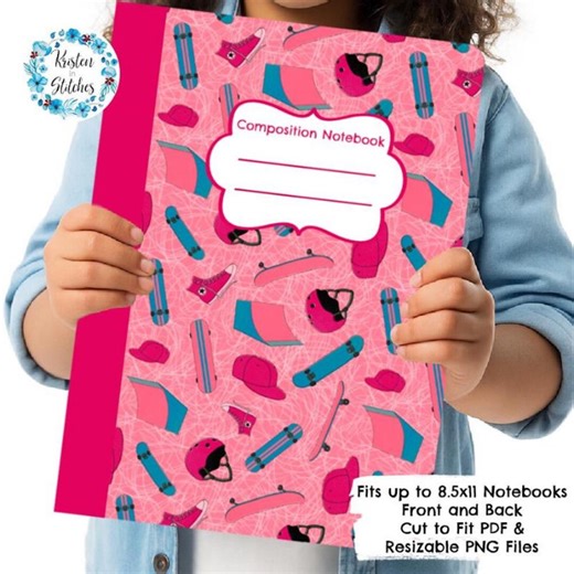 Composition Notebook Cover, Printable Resizable PNG, Back to School Paper Crafts, DIY Book Journals, Skate Park, Skateboard, Skater, Pink - Etsy