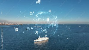 Maritime transportation and communication network concept. Shipping industry. Stock Video