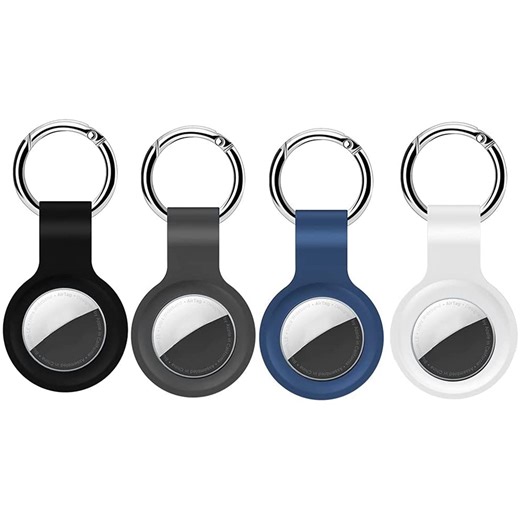Airtag Keychain Compatible with Apple Airtag Cases, 4 Pack Silicone Air Tag Holder for Airtag Case,Air Tag Keychain Accessories for Airtags Dog Collar (Black Gray Blue White)