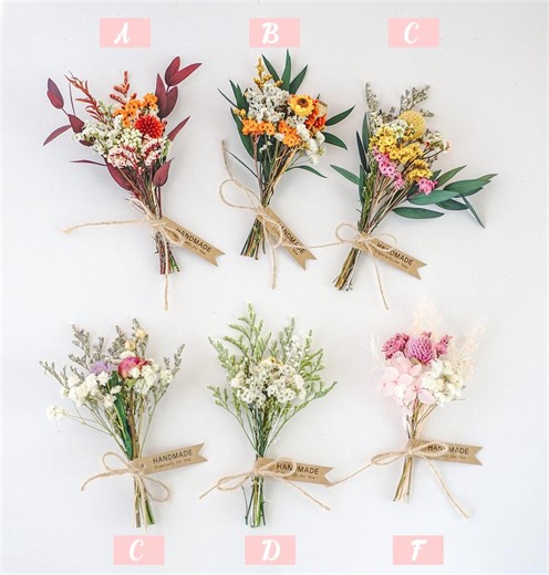 Bohemian Mini Flower Bouquet/handmade Dried Eucalyptus & Hydrangea/wedding Favor Gift Set With Love Grass/mini Flower - Etsy