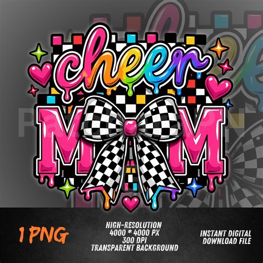 Cheer Mom PNG, Checker Bow Shirt Design, Trendy Game Day Mama Sublimation, Digital Download - Etsy