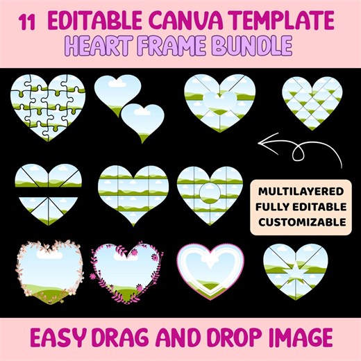 Editable Heart Photo Collage Template | Canva Frame Bundle (Digital Download)
