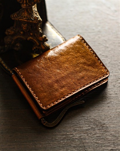 Leather Money Clip Wallet Classic Vintage Style : Handmade Luxury Compact Card Holder Special Gift - Etsy