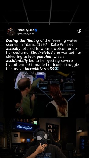 During the filming of Titanic (1997), Kate Winslet couldn't do this