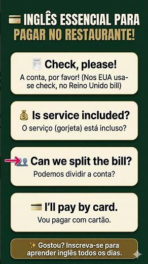 INGLÊS ESSENCIAL PARA PAGAR NO RESTAURANTE! 💳