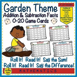 Garden Addition & Subtraction Facts 0-20 Roll It! Read It! Games