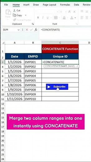 Excel CONCATENATE Range Trick 🔥