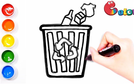 【简笔画】可爱又俏皮的卡通垃圾筒来啦！垃圾分类，你学会了吗？