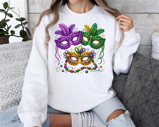 Mardi Gras Mask Sweatshirt - Colorful Carnival Graphic Unisex Crewneck - Festival Party Pullover - Etsy