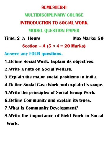 Semester-II Introduction to Social Work Model Question Paper 2026