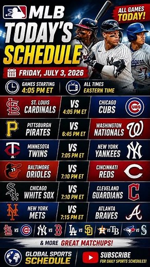 MLB Today Schedule | All Major League Baseball Games | July 3, 2026