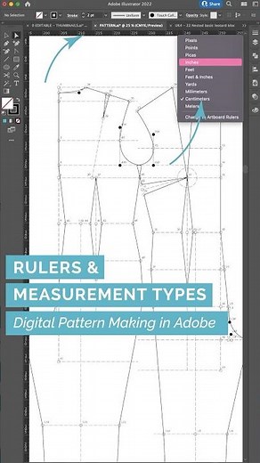 23/49 Adding Rulers & Measurement Types - Digital Pattern Making in Ai #patternmaking #fashiondesign
