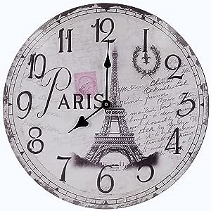 HIPPIH Paris Wall Clock, Paris Decor for Bedroom, Silent 12'' French Wall Clocks, Paris Bathroom Decor, Paris Clock Wall Decor, Eiffel Tower Decor, Paris Room Decor, Paris Themed Bedroom Decor