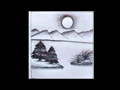 Easy Moonlight Landscape Drawing | Simple Nature Scenery with Pencil