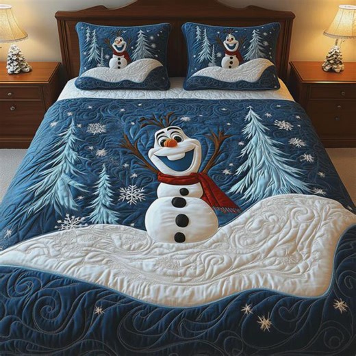 Olaf Frozen Winter Quilt Set Blue Snowman Bedding Disney Frozen Comforter Set Snowy Forest Bedroom Decor Cute Olaf Bedspread Gift for Kids - Etsy