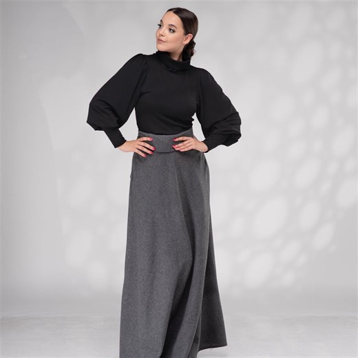 Schwarze Viktorian Bluse, Rollkragenpullover mit Ballon Ärmel - Etsy.de