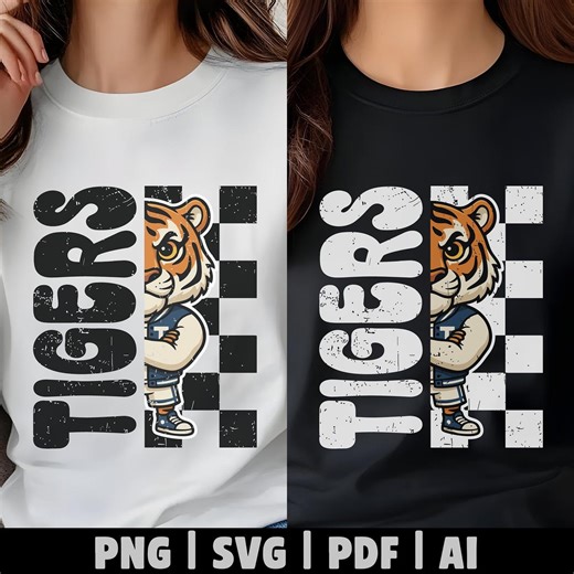 Tigers Mascot Logo PNG SVG Ai PDF | Distressed Tiger Sports School Team Team Design - Etsy
