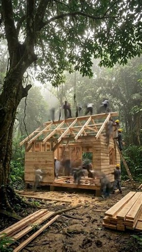 Jungle Wood House Build 🌿 From Broken Hut to Luxury Forest Cabin