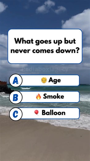 60K views · 5.4K reactions | ⏫ Riddle Time: What Goes Up But Never Comes Down? #quiz #fun #brainteaser #riddles | Pediabox Lagecy | Facebook