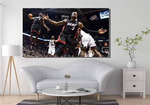 Lebron James & Dwayne Wade Canvas Wall Art: Iconic Dunk Poster