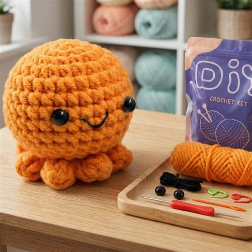 DIY Octopus Crochet Kit for Beginners, Complete Starter Set With Yarn, Tools, Safety Eyes & Step-by-step Video Walkthrough - Etsy