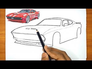 Ford Mustang Car Drawing Tutorial || How to draw a Classic Mustang 🔥