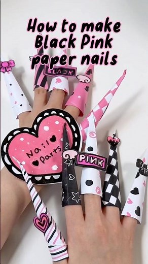 How to make Black Pink paper nails🖤💖 #paperdiy #papernails #diy #cutegift #tutorial #blackpink