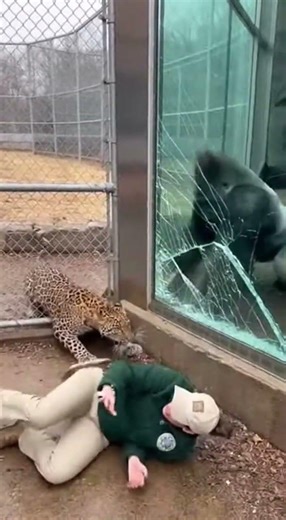 Gorilla Tries to Save a Zoo Keeper from a Leopard