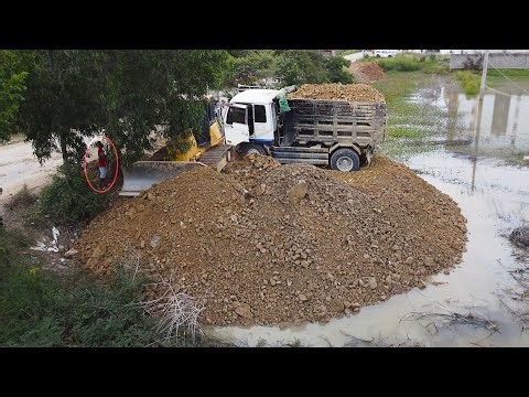 Great JOB Process!! Skilled Bulldozer KOMATSU D51PX & NISSAN 5ton trucks fill water region