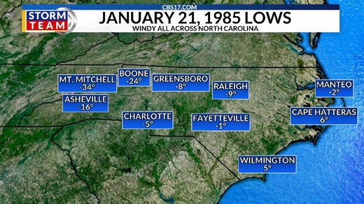 Reflecting on January 1985 when Raleigh saw back-to-back nights below zero