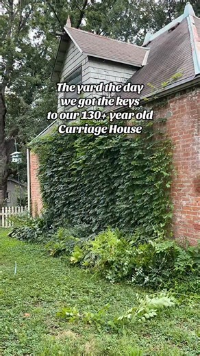 Amy Easley on Instagram: "Our 1890 brick Victorian home also has a carriage house on our property and let me tell you she was a disaster. We had to do so much work to get the yard cleaned up. I got terrible poison ivy and it was the worst.😫 This year we can focus more on new plants.🌱 Any suggestions? #beforeandafter #diy #yardwork #renovation #outdoors"