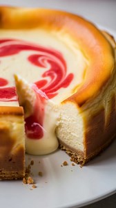 🍰 Rhubarb Basque Cheesecake is a creamy, crustless cheesecake with caramelized edges and a tangy rhubarb swirl. To make it, blend 500g cream cheese with 200g sugar, then add 3 eggs one at a time. Mix in 250ml heavy cream, 1 tbsp flour, and 1 tsp vanilla. Pour the batter into a parchment-lined pan, swirl in 1 cup of jammy rhubarb compote, and bake at 200°C for 40–45 minutes until deeply golden. Let it cool, then chill before serving for the best texture. #RhubarbCheesecake #BasqueCheesecake #Rhu
