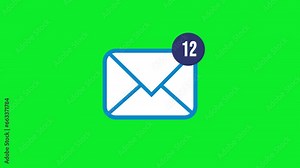 Web email envelope sign on green screen with animated inbox counter. Isolated interface element