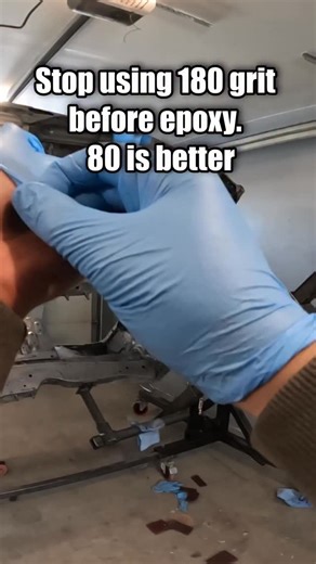 Matt | Car Builder on Instagram: "Epoxy doesn’t stick to dull metal. Here’s how to sand bare steel with 80‑grit so your primer actually bonds and doesn’t peel off in sheets. Watch the surface change, then tell me what grit you’re stopping at before epoxy – and tag a friend who’s fighting adhesion issues on their project car. #r32gtr #nissan #restoration #r32 #nismo"