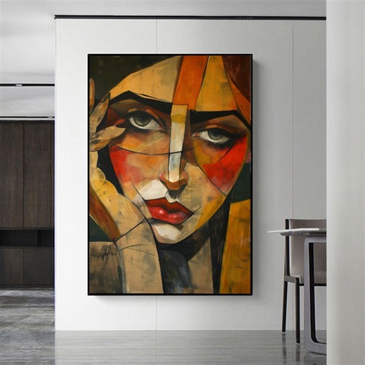 Large Abstract Woman Portrait, Original Cubist Face Painting, Modern Figurative Wall Art, Oversized Picasso Style Art for Living Room - Etsy