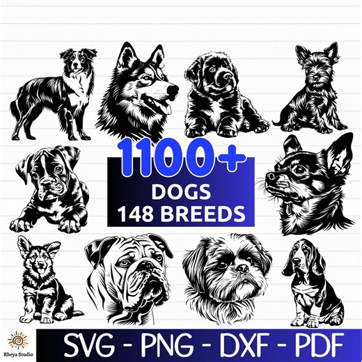 1100  Dog SVG Bundle, 148 Dog Breeds, Dog Vector Graphic, Dog SVG - Digital Download Svg, Dxf, Png, Pdf, Svg Files for Cricut - Etsy