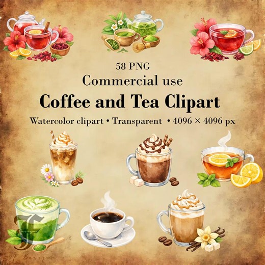 Watercolor Coffee and Tea Clipart, Matcha Latte PNG, Hot Chocolate With Marshmallows, Herbal Tea Graphics, Cafe Menu Art, Cozy Drink Bundle - Etsy