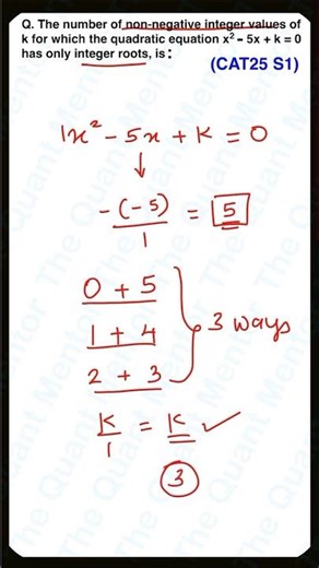 CAT PYQs in 60 seconds | CAT 2025 Slot 1 | Quadratic Equations | #catpyqdaily #cat2025paper #catpyqs