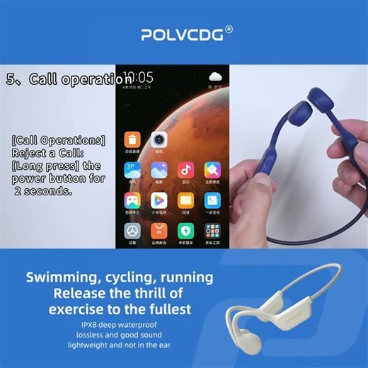 POLVCDG X7 Casque à conduction osseuse IPX8 Casque ouvert Bluetooth
