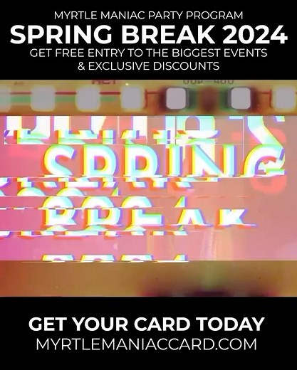 Myrtle Beach Spring Break 2024 is here for March 9-15 Get ready to party like a MyrtleManiac!! CCU/Local ID discount Card available. Use Promo code myrtlemaniac to save $10 at checkout. To get additional info, see video from previous events, and get your weekly event card along with discounts all over Myrtle Beach go to www.springbreak.myrtlemaniaccard.com Call our hotline with any questions 8885239076 #springbreakmyrtlebeach #myrtlebeach #springbreakmyrtlebeach2024 #myrtlebeachspringbreak #ccu 