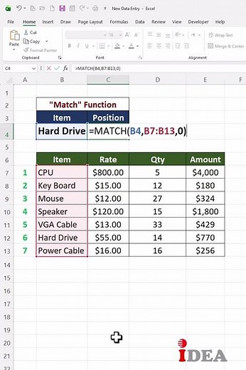 Lesson-69 | Excel for beginner to advance | Match function for find the position of data in excel