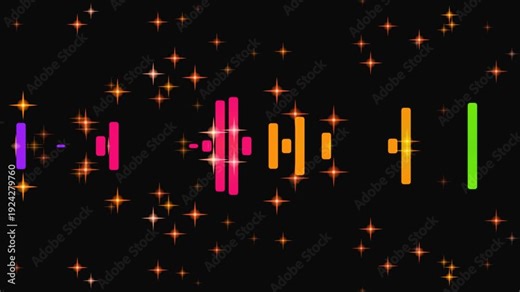 Colorful Audio Spectrum Visualizer with Pulsating Music Bars and Animated Sparkles on Black Background