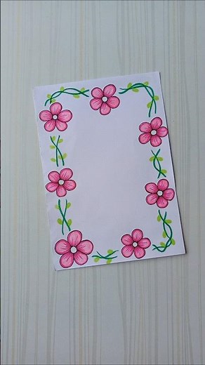 Pink Flower Border Design | Full Page Stylish Frame Idea/6 easy border/Priyanka Gunwal #shorts