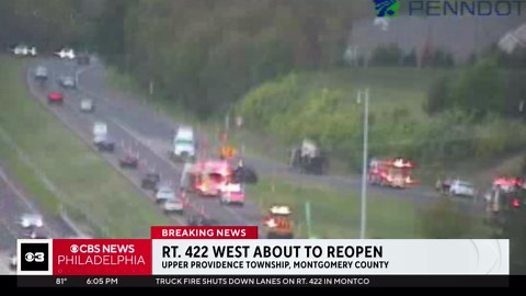 Route 422 westbound in Collegeville, Pa. partially reopens 10 hours after truck catches fire