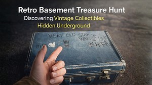 Retro basement treasure hunt discovering vintage collectibles hidden underground