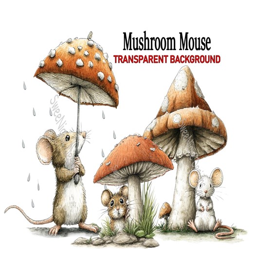 Mushroom Garden Mouse PNG Clipart, Whimsical Mice Graphics, Transparent Background Digital Download - Etsy