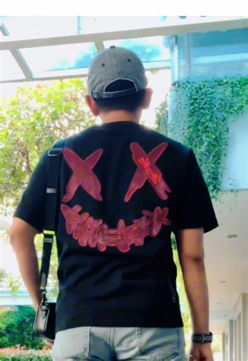 Ricky's Embroidered Clown Design in Black and Dark Red